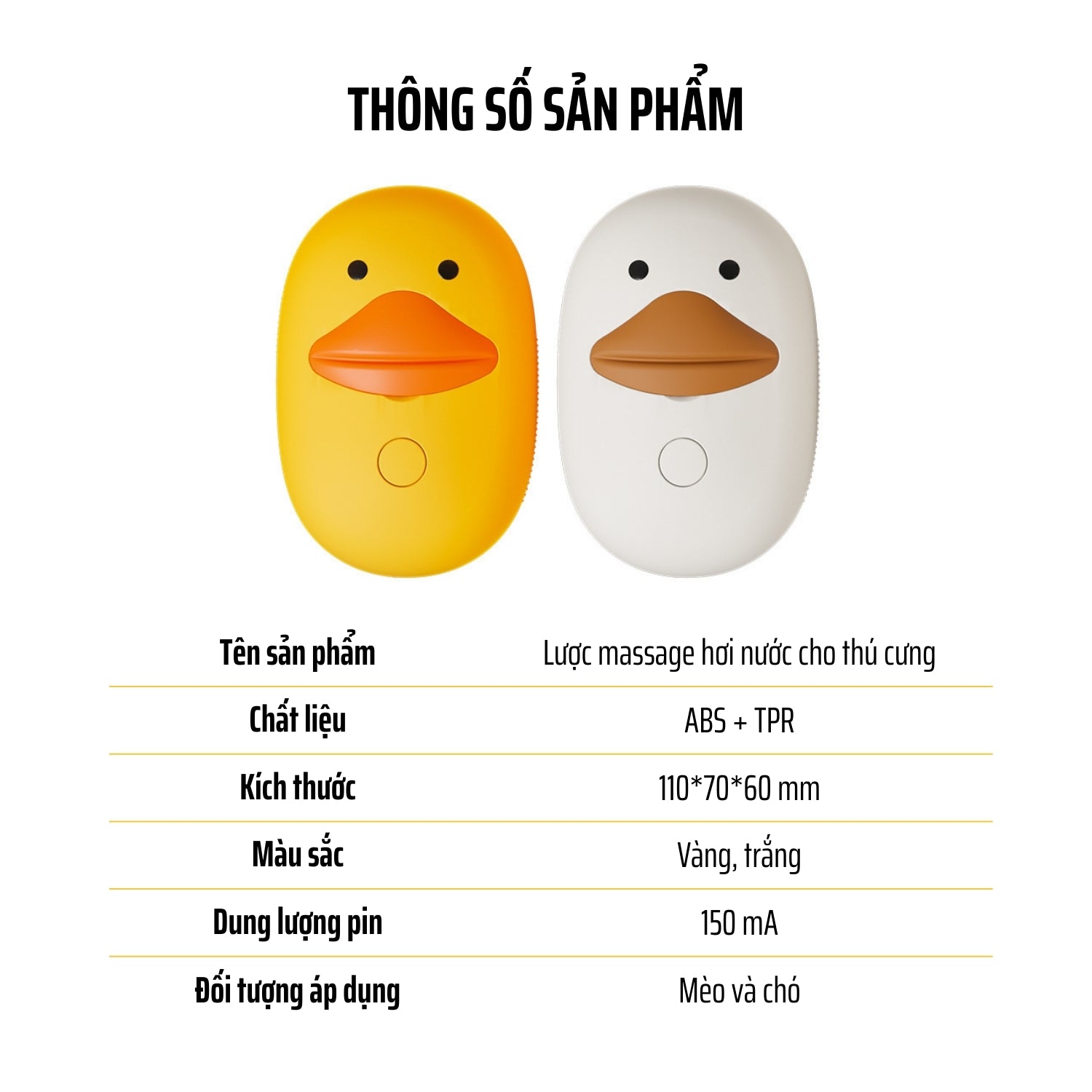 Thông số sản phẩm bàn chải lông hơi nước cho mèo