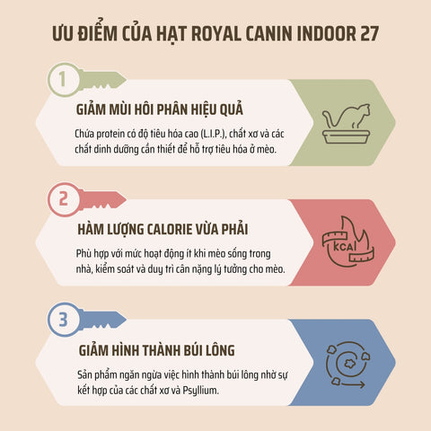 Ưu điểm của hạt Royal Canin Indoor 27 cho mèo