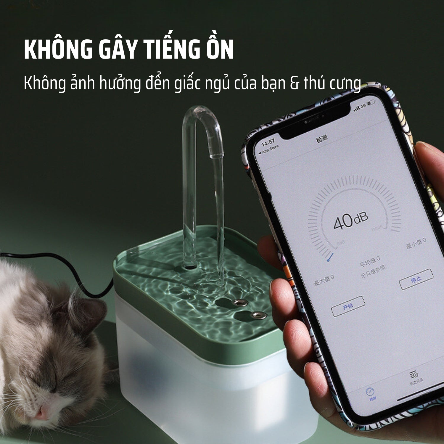 Máy lọc nước không gây tiếng ồn cho mèo và chủ