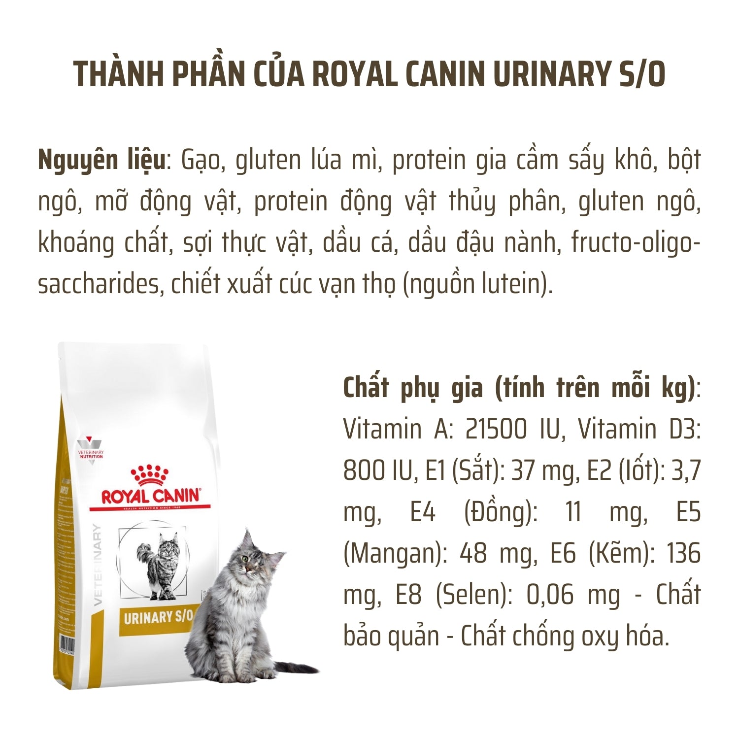 Thành phần nguyên liệu của hạt Royal Canin Urinary cho mèo sỏi thận