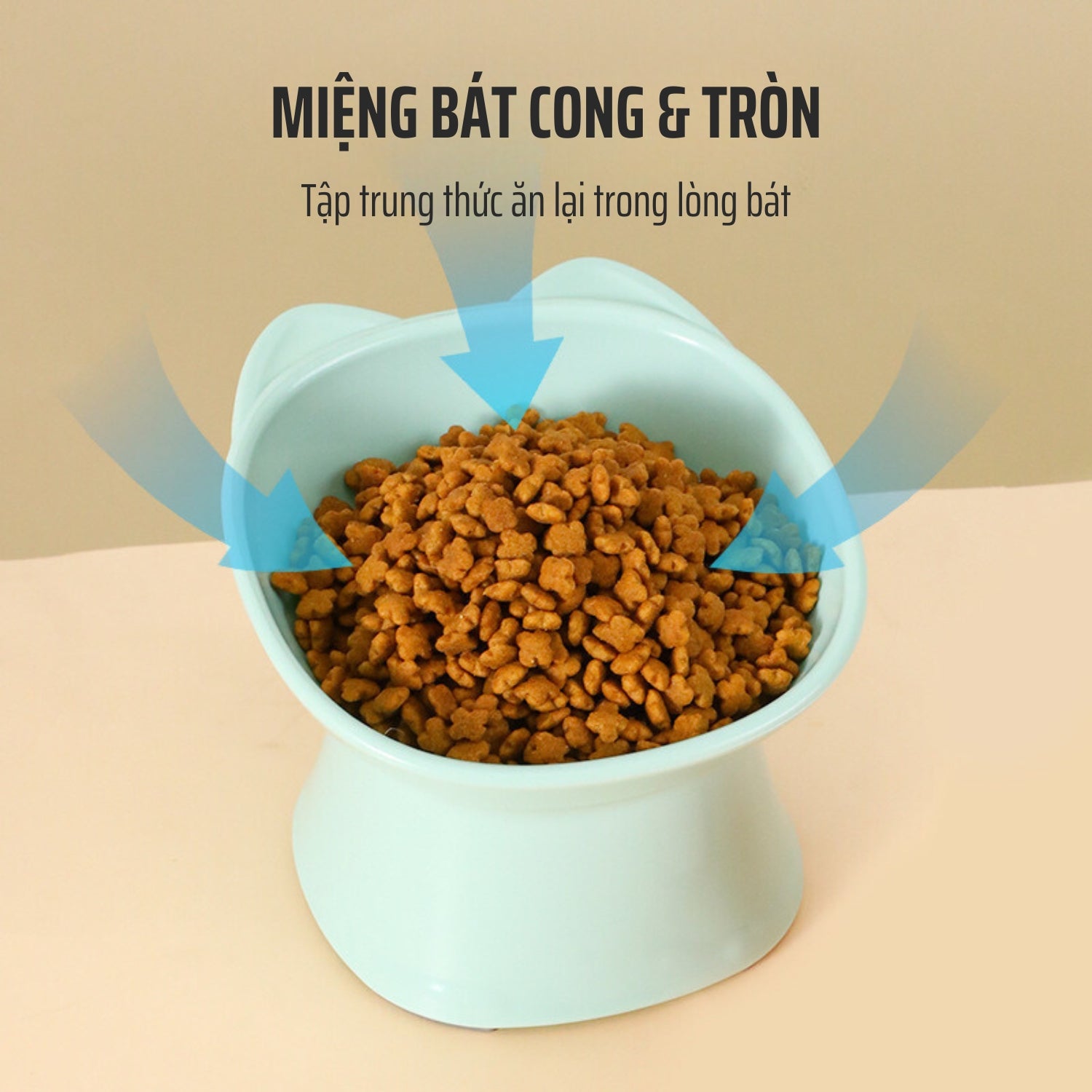 Miệng bát cong tròn tập trung thức ăn vào lòng bát