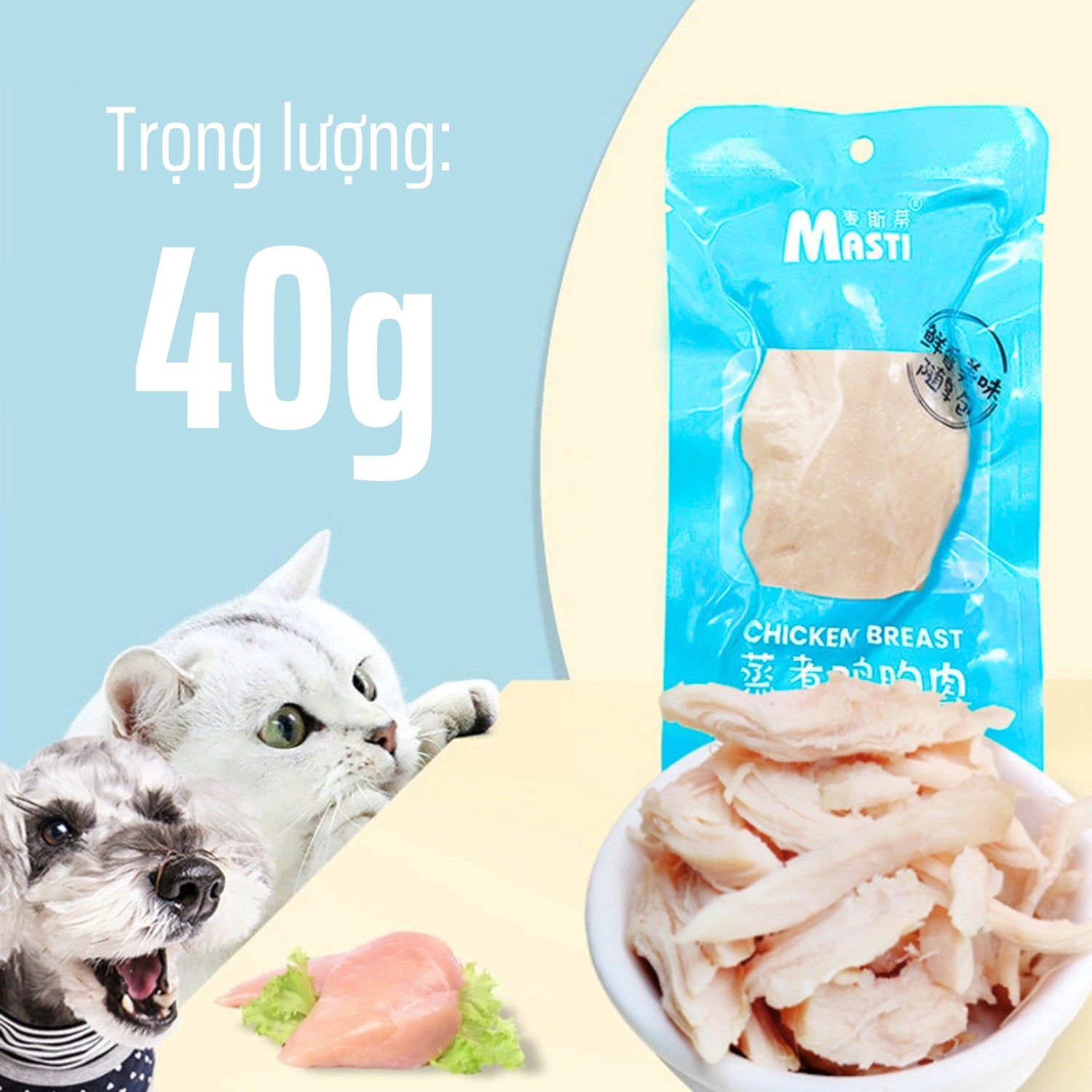 ức gà cho mèo và chó trọng lượng 40g