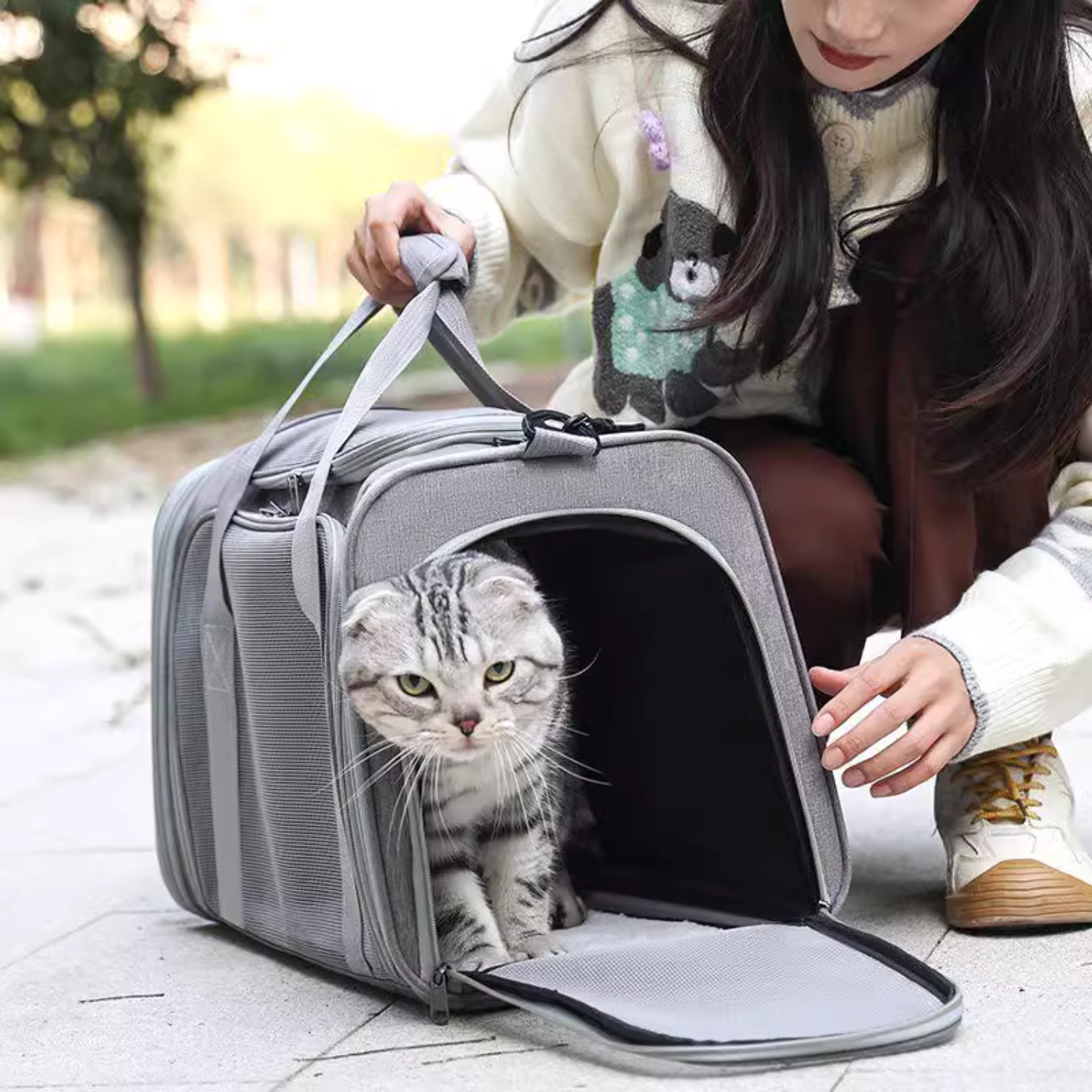 Túi đựng mèo màu xám chất liệu cao cấp