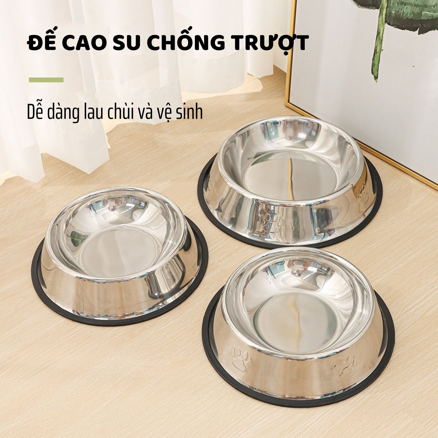 Đế cao su chống trơn trượt khi chó mèo ăn