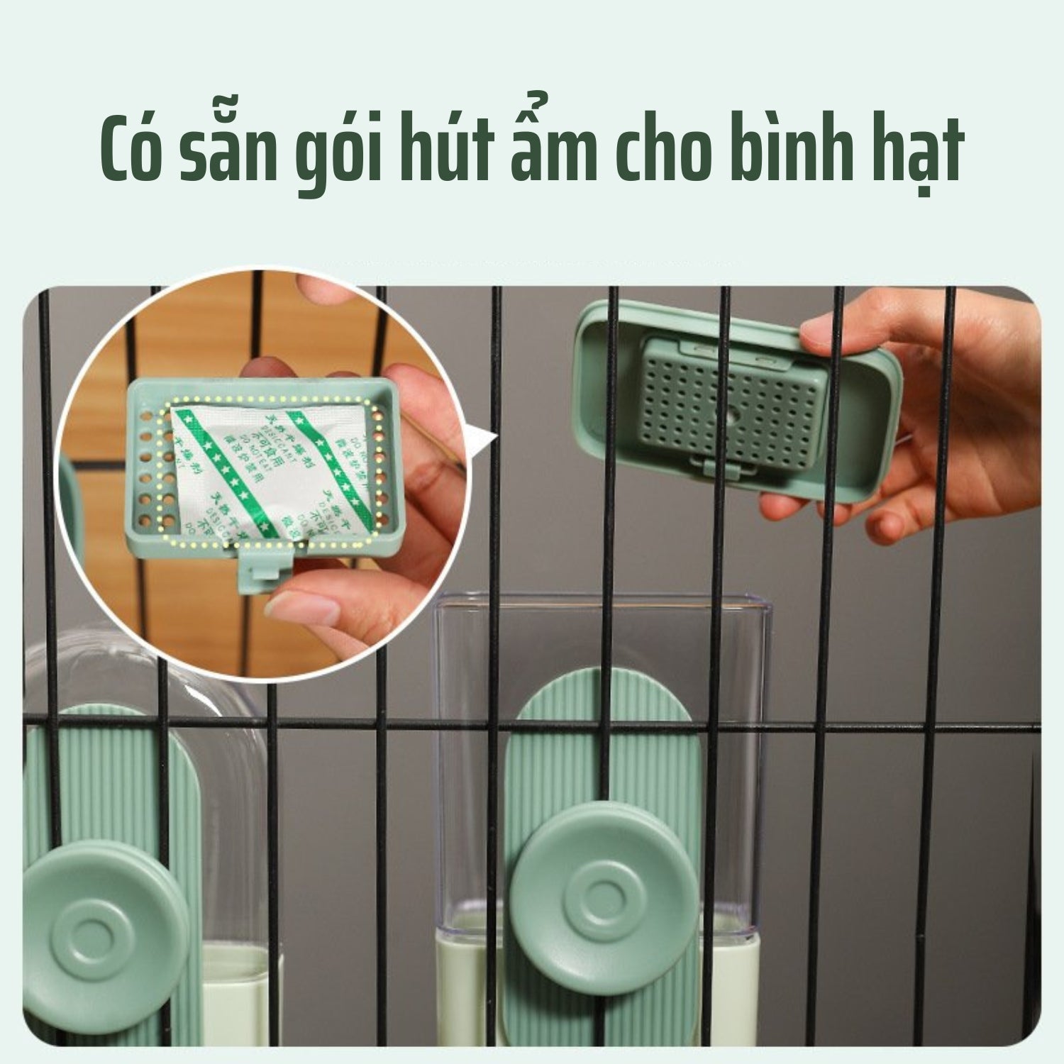 Bình hạt cho chó mèo có sẵn gói hút ẩm