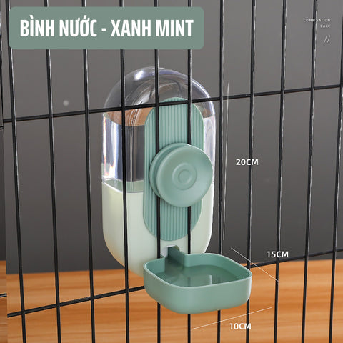 Bình nước gắn chuống cho chó mèo màu xanh mint