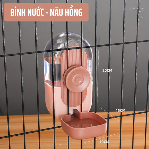 Bình nước gắn chuống cho chó mèo màu nâu hồng